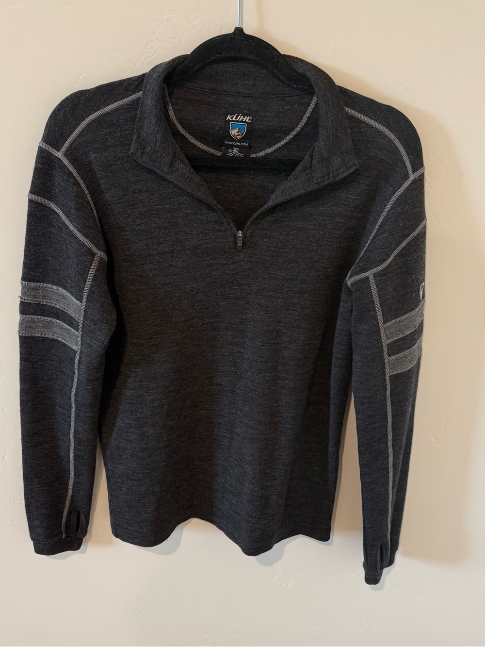 Kuhl Merino Wool Charcoal Quarter-Zip Performance Pullover Men’s Small Outdoor